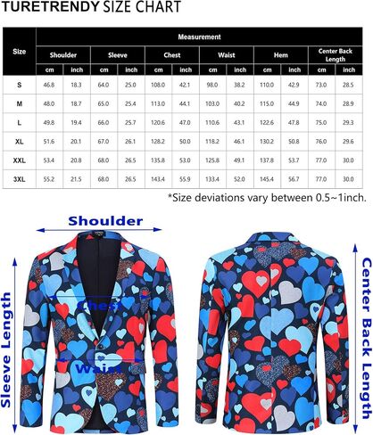 TURETRENDY Men's Printed Blazer Casual Slim Fit One Button Sports Coat Festival Party Jacket Navyheart S in Kuwait