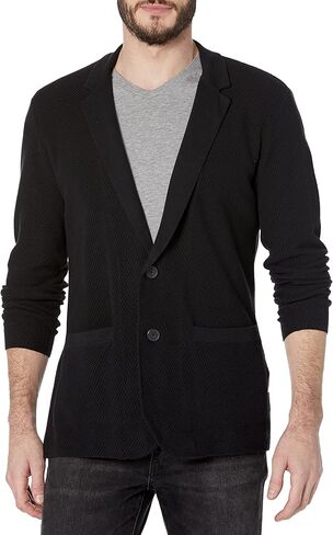 A | X ARMANI EXCHANGE Men's Petite Button UP Knit Blazer with Front Pockets and Small A|X TAG, Black in Saudi Arabia