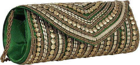 Beaded Sizzling Rajasthani Style Hand-Cum-Wedding Clutch for Women & Girls - Green Color in Kuwait