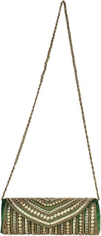 Beaded Sizzling Rajasthani Style Hand-Cum-Wedding Clutch for Women & Girls - Green Color in Kuwait