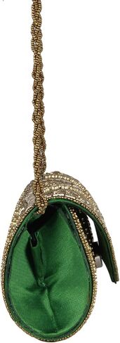 Beaded Sizzling Rajasthani Style Hand-Cum-Wedding Clutch for Women & Girls - Green Color in Kuwait