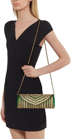 Beaded Sizzling Rajasthani Style Hand-Cum-Wedding Clutch for Women & Girls - Green Color in Kuwait