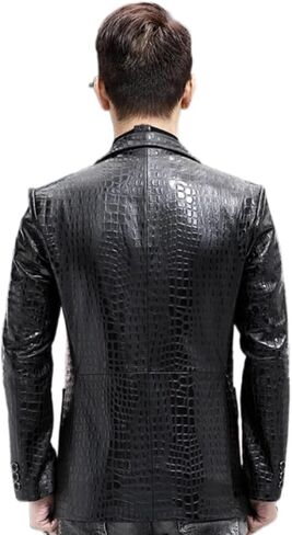 Men's Power Look Black Crocodile Pattern Genuine Leather Blazer Jacket in Saudi Arabia