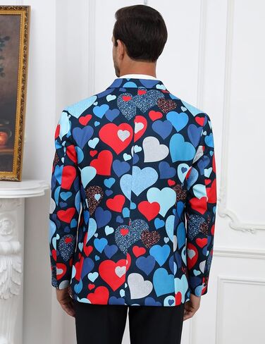 TURETRENDY Men's Printed Blazer Casual Slim Fit One Button Sports Coat Festival Party Jacket Navyheart M in Kuwait