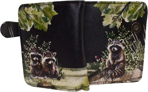Shag Wear Raccoon Family Small Animal Wallet for Women and Teen Girls Vegan Faux Leather Black 4.5" in Saudi Arabia