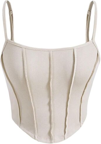 GORGLITTER Women's Spaghetti Strap Asymmetrical Hem Crop Cami Top Sleeveless Stitching Tank Top Going Out Streetwear in Saudi Arabia