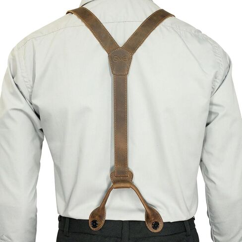 Hide & Groom، حمالات نهاية بزر خلفي على شكل حرف Y لرفقاء العريس، أفضل الرجال، العزاب، مثالية لحفلات الزفاف، وحفلات العشاء، جلد محبب بالكامل، مصنوع يدويًا، بني بوربون in Kuwait