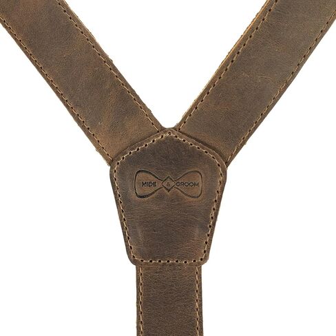 Hide & Groom، حمالات نهاية بزر خلفي على شكل حرف Y لرفقاء العريس، أفضل الرجال، العزاب، مثالية لحفلات الزفاف، وحفلات العشاء، جلد محبب بالكامل، مصنوع يدويًا، بني بوربون in Kuwait