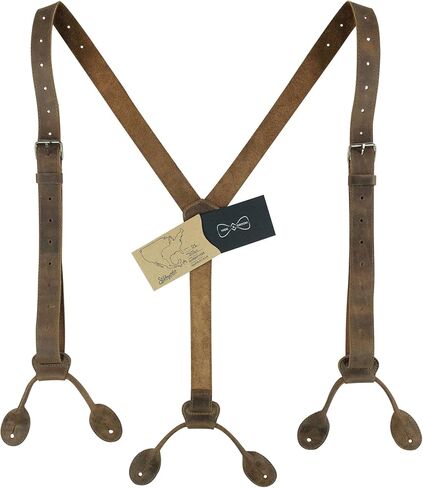 Hide & Groom، حمالات نهاية بزر خلفي على شكل حرف Y لرفقاء العريس، أفضل الرجال، العزاب، مثالية لحفلات الزفاف، وحفلات العشاء، جلد محبب بالكامل، مصنوع يدويًا، بني بوربون in Kuwait