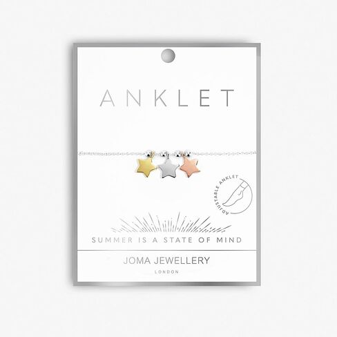 سوار خلخال نسائي من KATIE LOXTON مطلي بالذهب الوردي والذهبي والفضة بطول 25.4 سم قابل للتعديل على شكل نجوم in Kuwait