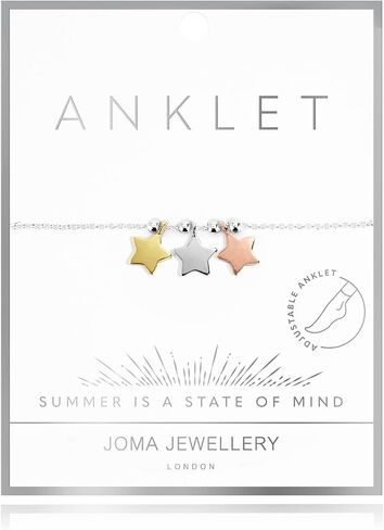 سوار خلخال نسائي من KATIE LOXTON مطلي بالذهب الوردي والذهبي والفضة بطول 25.4 سم قابل للتعديل على شكل نجوم in Kuwait