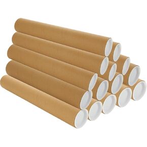 15PCS 2x15 Inch Mailing Tubes with Caps, Cardboard Shipping Tubes, Kraft Paper Tube Mailers for Shipping, Packing, Art Prints, Maps, Blueprint