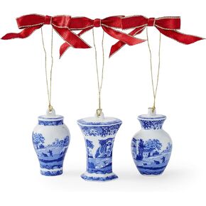 Spode Blue Italian Mini Urn Ornaments (Set of 3) | Hanging Ornaments for Christmas Décor | Made of Porcelain | 2.8" x 2" x 1.5" Floral Print Holiday Vase Decorations