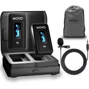 Movo WMX-2-DUO Wireless Lavalier Microphone Lapel Mic with Charging Case - Lav Mic, Wireless Lapel Microphone 2.4GHz Wireless Microphones for Camera, Lapel Mic Wireless for Vlogging, DSLR, Computer