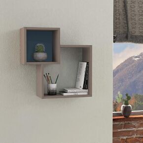 Ada Home Decor Wilkins Modern Light Mocha & Turquoise Wall Shelf 22.64'' H x 22.64'' W x 7.87'' D/Wall Storage/Shelving Unit