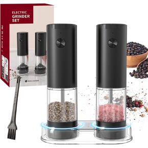 Electric Salt and Pepper Grinder Set, Automatic Salt and Pepper Mill Shakers with Battery Operated, 95 ml Large Capacity, LED Light, Adjustable Coarseness for Kitchen, Restaurant, Outdoor