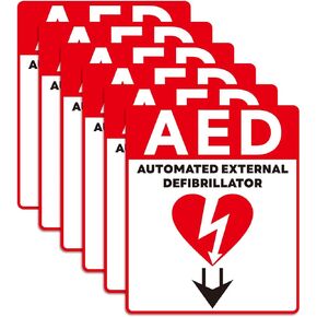 6pcs AED Stickers, 6x5in Vinyl AED Sign Sticker Waterproof Self-Adhesive AED Label for Indoor Outdoor Wall Window Glass Hospital Subway