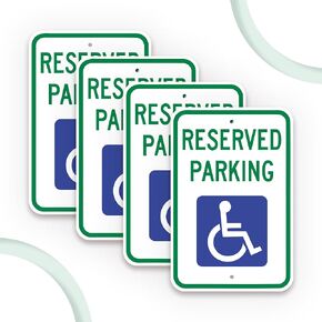 (4 Pack) Reserved Parking Sign, Handicap Parking Sign 18" x 12" 0.83 mm - 0.034 inch thickness Engineer Grade Reflective (EGR), Rust Free Aluminum, Weather Resistant, Waterproof with UV Protection