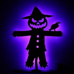 RoseCraft Halloween Decorations, Black Wooden Witch Tabletop Decoration Sign with Lights, for Halloween Home Farmhouse Indoor Party Decor.