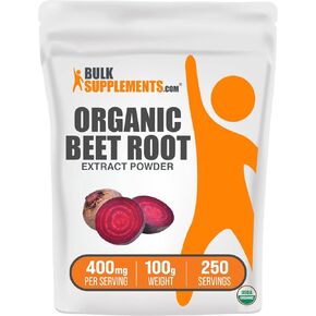 BulkSupplements.com Organic Beet Root Extract Powder - Superfood Supplement, Beets Supplements, Beets Powder - Vegan & Gluten Free, 400mg per Serving, 250g (8.8 oz) (Pack of 1)