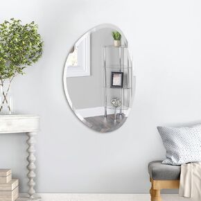 35"x24" Wall Mirror, Stone Frameless Wall Mounted Mirror with Beveled Edge Hanging or Leaning Against Wall, Wall Mirrors Decorative for Bathroom Vanity, Entryway, Living Room
