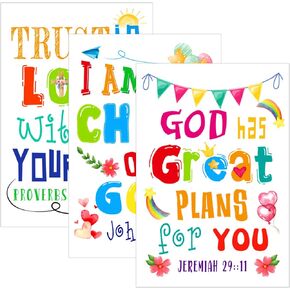 PETCEE Bible Verse Posters for Kids Boys Girls 12"x18" Religious Scripture Wall Poster for Classroom Decoration Christian Gifts Positive Inspirational Quotes for Church Nursery Sunday School Home Decoration