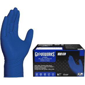 GLOVEWORKS HD Royal Blue Nitrile Industrial Disposable Gloves, 6 Mil, Latex & Powder-Free, Food-Safe, Raised Diamond Texture