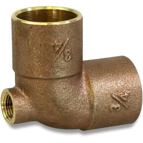 Everflow Supplies CFCT3418 Cast Brass Baseboard Tee Fitting with Solder Cup to Female Thread Connection and Solder Cup Branch, 3/4" x 1/8" x 3/4"
