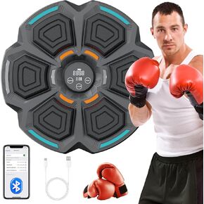 Smart Music Boxing Machine with Included Gloves - Wall Mounted Electronic Boxing Punching Pad for Adults and Kids, Home Boxing Training Equipment with LED Lights and Bluetooth Connectivity