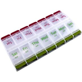Jumbo Extra Large 8.75" x 4.25" Easy Snap Open Pill Organizer 7 Day 2 Times a Day Weekly Pill Box AM PM Pill Case, Pill Container Vitamin Case Twice a Day Morning Bedtime BPA Free 14 Compartment