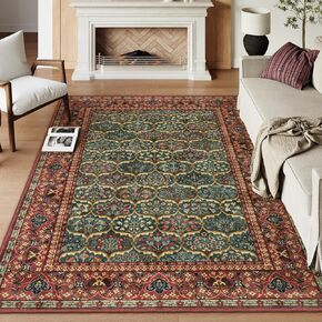 Lahome 8 x 10 Area Rugs for Living Room - Oriental Washable Non-Slip Large Rug Ultra-Thin Stain Resistant Dining Room Rugs for Under Table, Floral Vintage Print Carpet Rugs for Bedroom (Red, 8'x10') in Kuwait