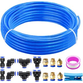 mankk Air Line Kit 6mm OD x 32.8 Feet Pneumatic Tubing PU Air Hose Pipe Tube Kit Pipe Polyurethane Pneumatic Fittings Air Line Tubing for Air Line or Fluid Transfer