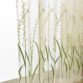White Sheer Curtains Rice Flower Green Leaf Embroidery Voile Tulle Drapes for Bedroom Living Room Rod Pocket Top Window Treatments 2 Panels (54x63 Inch(W x L))