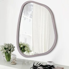 Asymmetrical Mirror for Wall Decor Large 16"x12" Modern Oval Wooden Framed Wall Mirror Unique Shape Wall Mounted Vanity Artistic Wavy Mirror Decorative for Living Room Bedroom Bathroom Gray in Kuwait