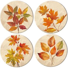 4Pcs Fall Thanksgiving Coasters Vintage Autumn Leaves Ceramic Coasters Absorbent Harvest Cup Mat for Mugs Cups Home Kitchen Office Party Table Decor in Saudi Arabia