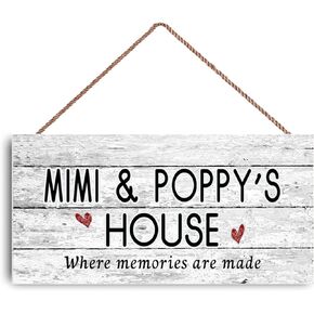 New Sign Mimi & Poppy's House Sign, Where Memories are Made, Distressed Style, Gift for Grandparents, Indoor Outdoor 6" x 12" Hanging Plaque Vintage Wooden Sign