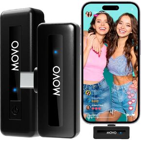 Movo Wireless Mini UC Wireless Microphone for Android - Ultracompact Bluetooth Microphone for Android with Clip on Wireless Lavalier Microphone for Android - (10HR Battery Life, 164ft Range)