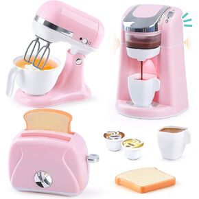 Play Kitchen Appliances Toys - Kids Kitchen Playset Accessories, Pretend Play Toy Sets with Coffee Maker, Mixer, Toaster with Realistic Lights & Sounds, Gifts for Toddler Girls Ages 2 3 4 5 6 7