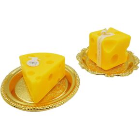 Set of 2 Cheese Shaped Candle and 2 Golden Candlestick,Soy Scented Candle Cute Decorative Candle Handmade Candle Loaf Cheese Cracker Candle Novelty Candles Birthday Decorative Candles for Table in Saudi Arabia