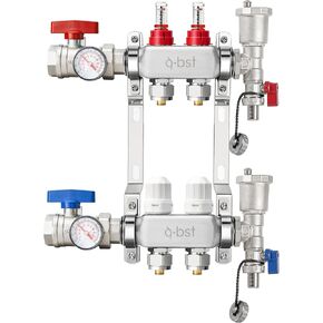 ABST PEX Manifold,4-Branch Stainless Steel Floor Heat Manifold Kit with 1/2" Adapters Included for Hydronic Radiant Floor Heating