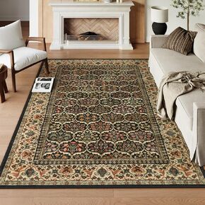 Lahome 8 x 10 Area Rugs for Living Room - Oriental Washable Non-Slip Large Rug Ultra-Thin Stain Resistant Dining Room Rugs for Under Table, Floral Vintage Print Carpet Rugs for Bedroom (Red, 8'x10')