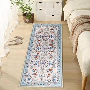 Runner Rug for Hallways Kitchen Runner Rug 2'x6' Non-Slip/Skid Washable Faux Wool Vintage Soft Floral Rug with Rubber Backing for Hallways, Kitchen, Laundry, Bedroom, Bathroom