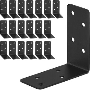 20Pcs L Bracket,3"x3"x1.5" Heavy Duty Corner Brace,2mm Steel Shelf Bracket,Black Joist Right Angle Brackets,90 Degree L Shape Bracket for Furniture,Bed,Timber,Shelf Brackets