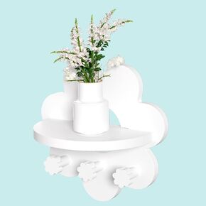 Daisy Wall Shelf with Flower Hooks Wooden Floating Shelves for Wall Decor Cute Hanging Display Shelf for Bathroom Living Room Bedroom Decoration (White)