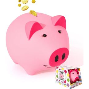 Piggy Bank for Kids - Cute Piggy Bank for Boys and Girls - Unbreakable Plastic Money Bank - Pig Shape Coin Bank - Children's Toy Safe Fluorescent Gift Savings Jar - Dark Blue