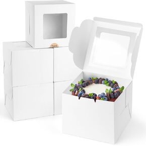 STARRKY 9PCS Bakery Boxes with Window, White Cookie Boxes Candy Boxes with Stickers for Weddings Bakery Stores Gatherings Holiday 6" x 6" x 5"