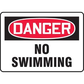 Accuform MADM028VA Aluminum Safety Sign, Legend "Danger NO Swimming", 7" Length x 10" Width, Red/Black on White