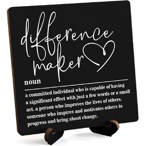 Wooden Table Sign Gift Difference Maker Definition Desk Decor Wood Plaque With Stand Unique Gift Ideas for Boss Women Best Mom Coworker Teacher Office(Black)-A03