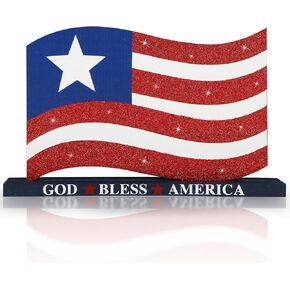 Labor Day Decorations Wood USA Flag, Veterans Day Rustic Tiered Tray Decor, Independence Day Patriotic Table Sign, Reversible Tabletop Decor Double-Sided Centerpiece Sign for Home Office Party