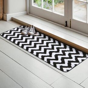 Carvapet Microfiber Chevron Non-Slip Doormat Soft Indoor Mat and Runner for Entry, Doorway, Bath, Kitchen, 17"x48", Black&White